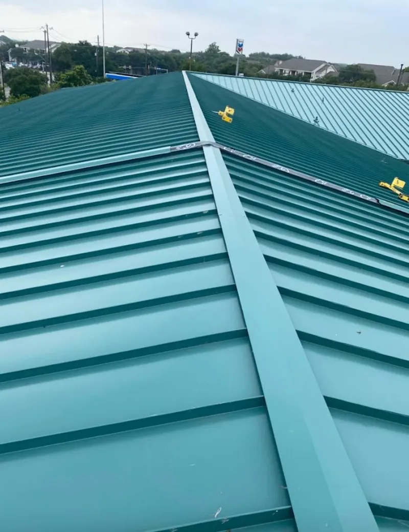 Green commercial metal roof ridge and valley for Metal Roof Repair in Lodi